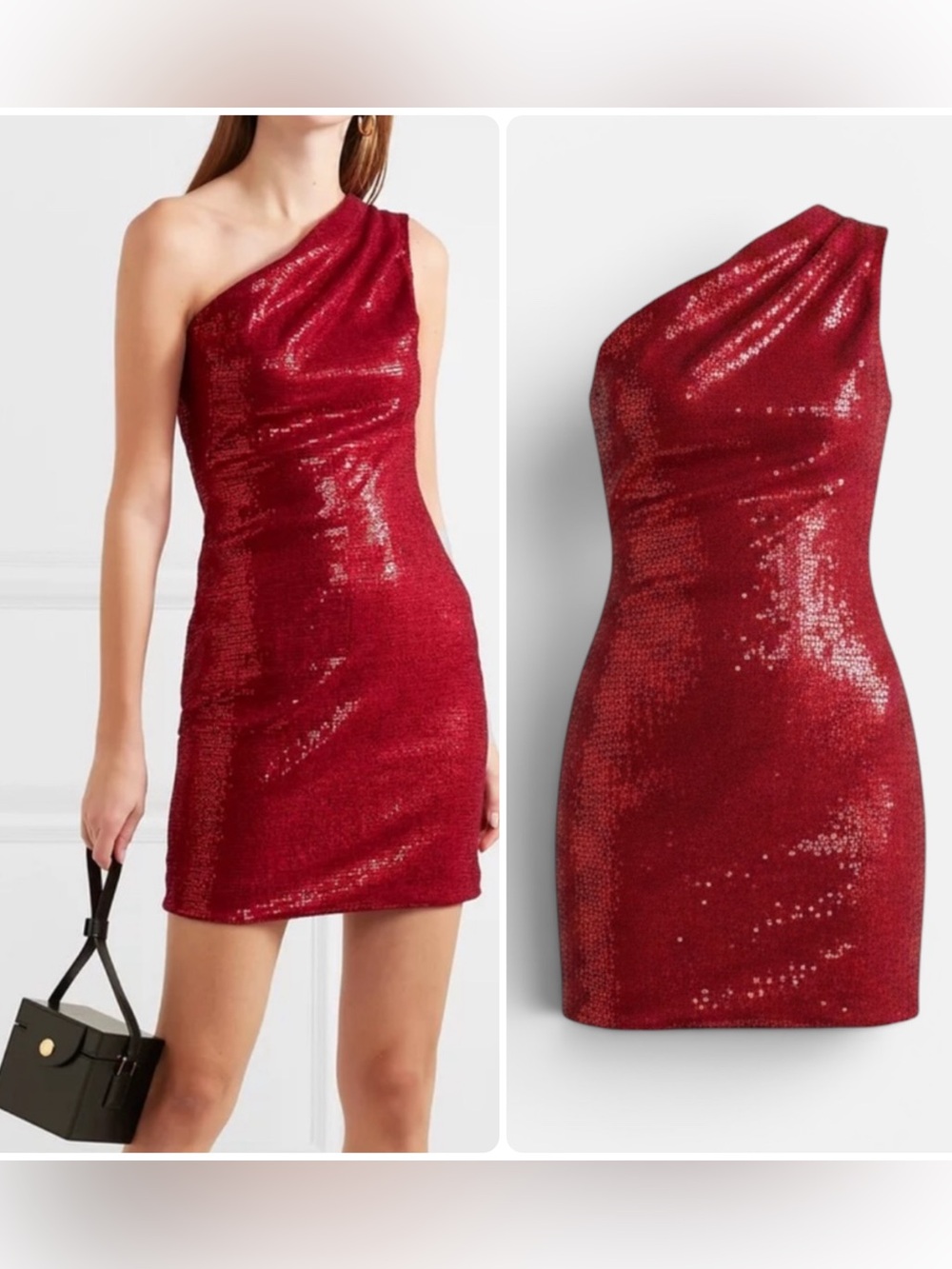 HANEY Valentina Wine Red One-Shoulder Sequin Viscose Silk Mini Dress NWT $1079